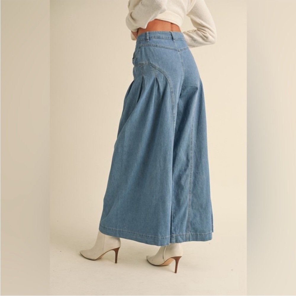 Mable Palazzo Jeans High Rise Pleated Wide Leg Lightweight Denim Blue M NWT - Picture 15 of 16